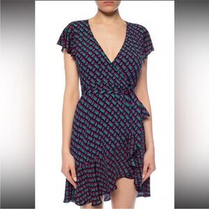 Diane Von Furstenberg Avaya Ruffled Crepe Patterned Wrap Dress